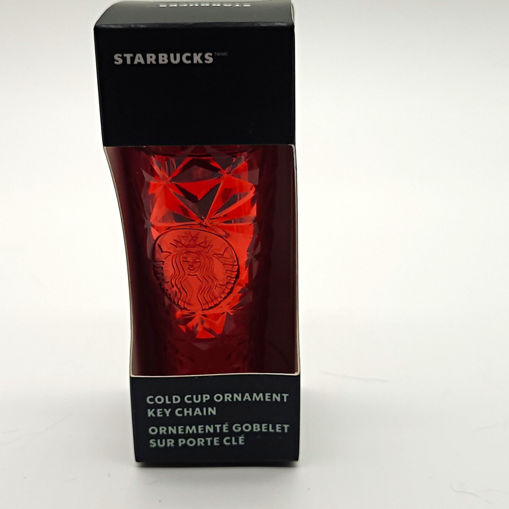 Starbucks Red Faceted Cold Cup Ornament Key Chain in Box 2023 Coffee & Tea
